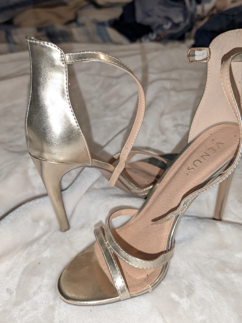Venus Gold Strappy High Heel Sandals